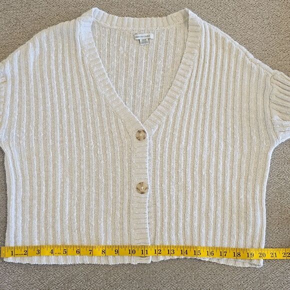 American Eagle Cream Beach Coastal Cotton Knit V-Neck Cardigan - Size Medium - Picture 9 of 14